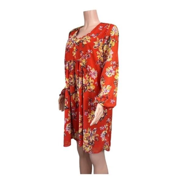 Time And Tru Women SZ L(12-14) Orange Floral Baby Doll Knee Dress -Long Sleeve - Picture 16 of 16